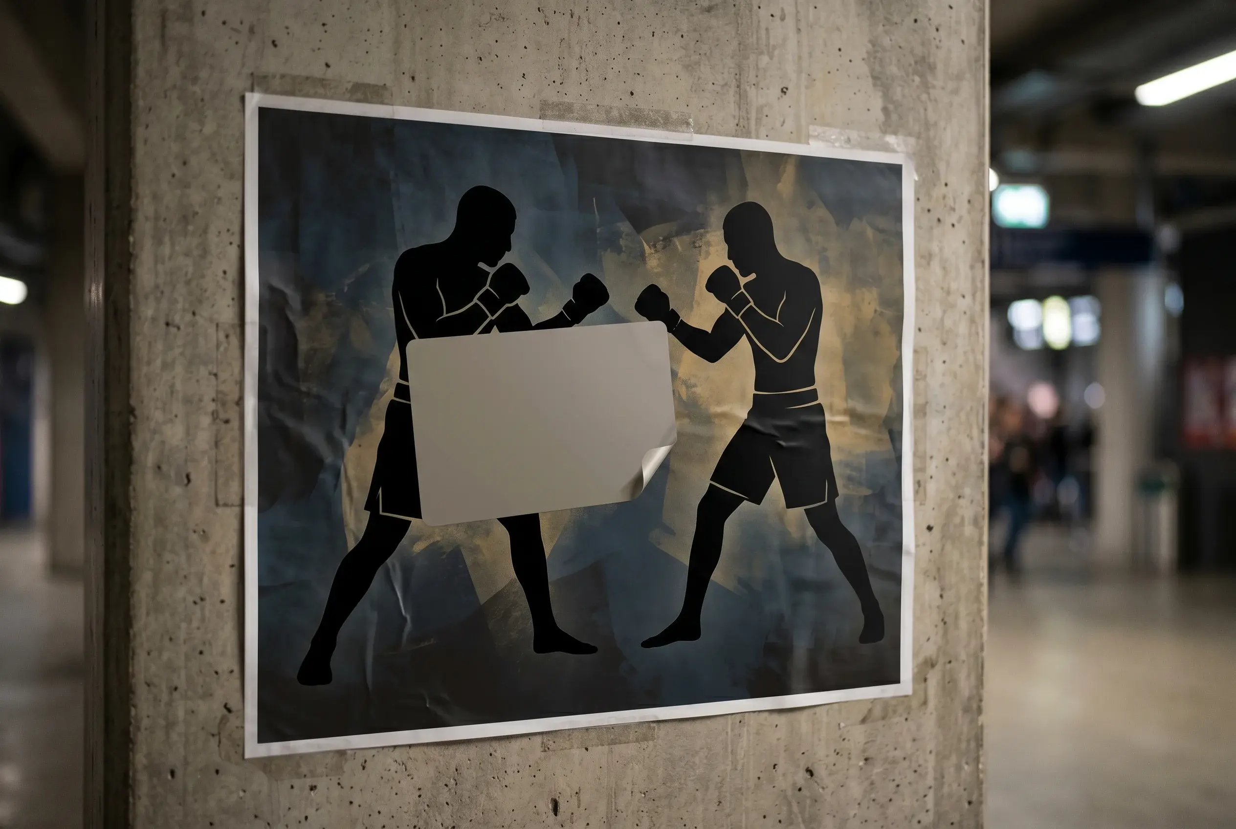 Generic fight poster on an arena wall with one fighter