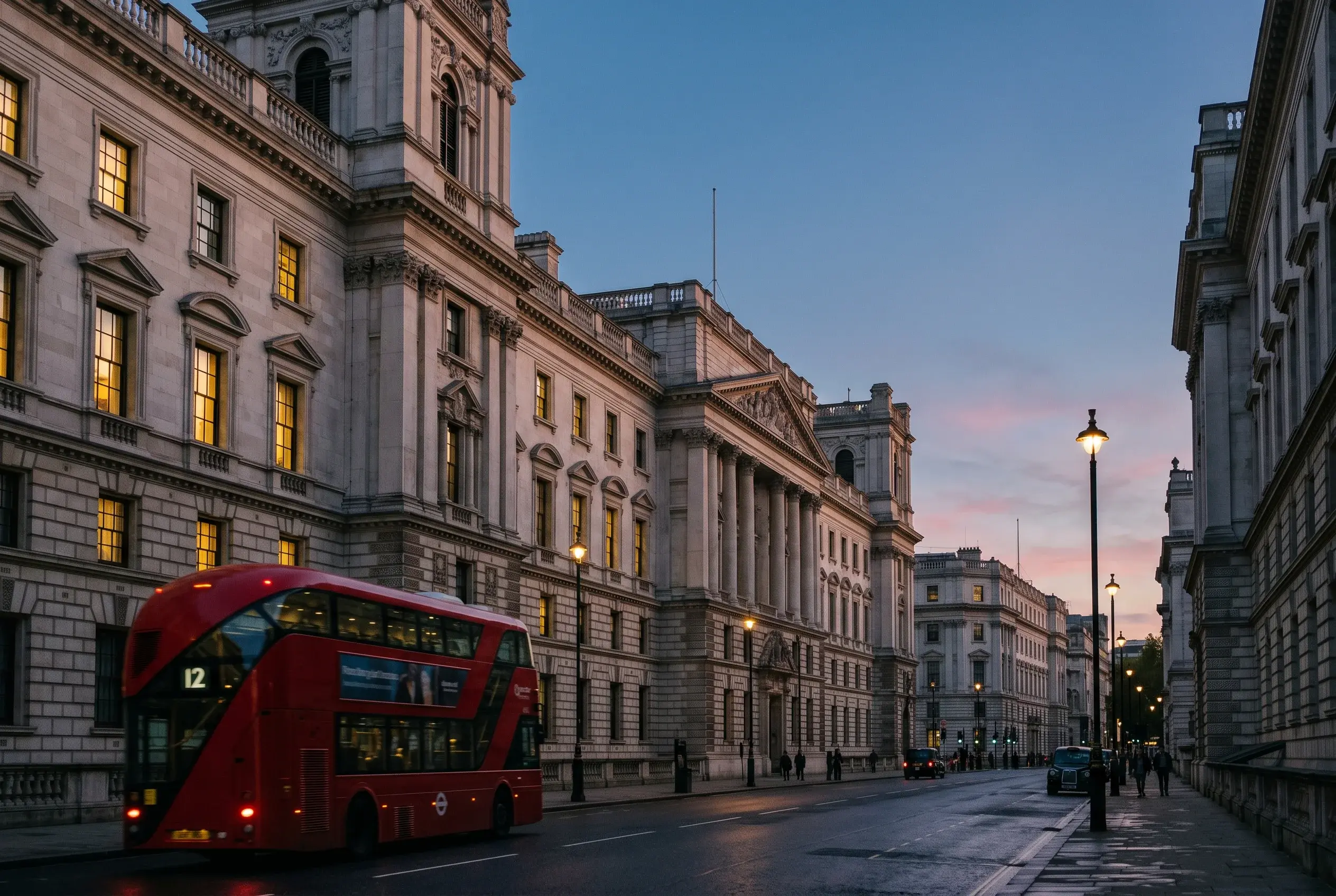 Westminster government district at dusk symbolising UK Gambling Commission oversight of licensed betting operators